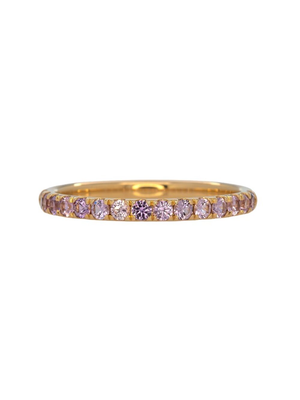 Natural Ceylon Purple Sapphire Accent Band in Solid 14K Yellow Gold